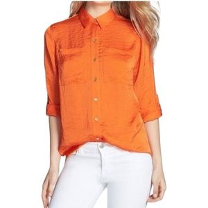 Michael Kors Orange With Gold Buttons Long Sleeve Blouse  Size XS